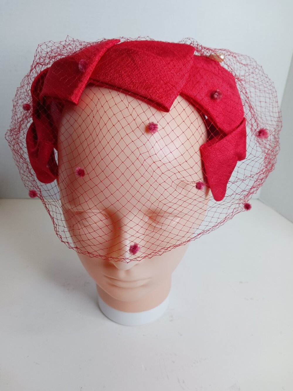Vintage Red Pillbox Fascinator Derby Skull Cap Church Hat Made in USA